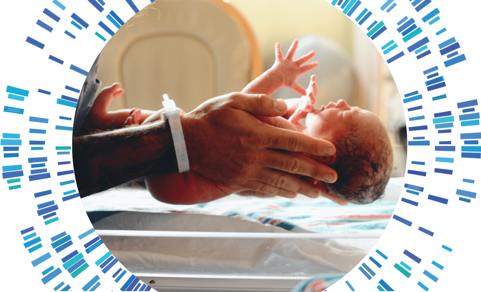 Photo of a man's hands holding newborn baby