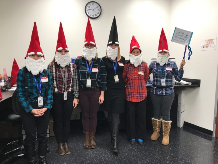 The lab team dressed as gnomes for Halloween