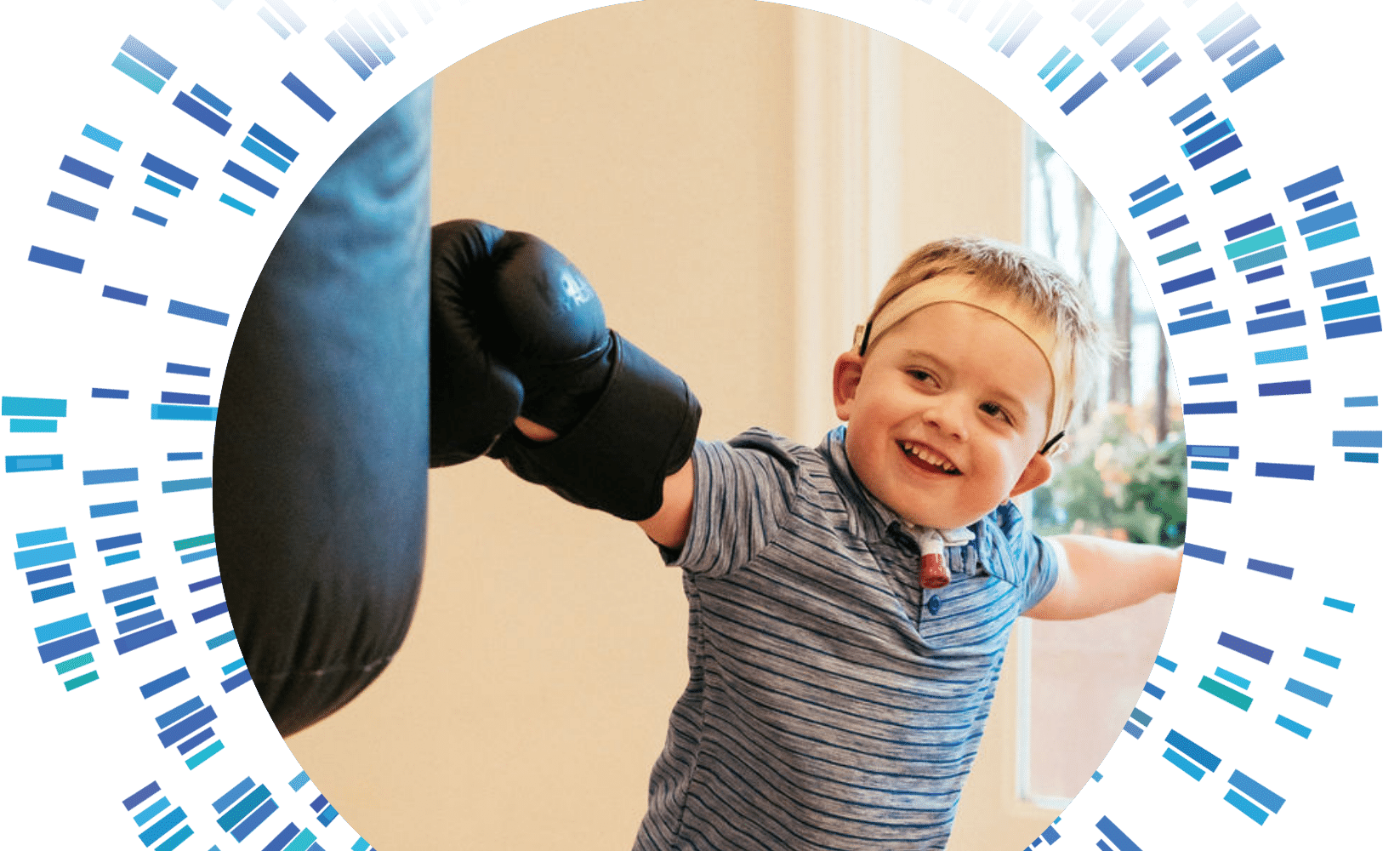 Little boy wearing boxing gloves 