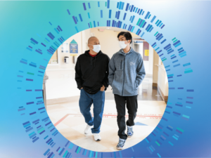 teenage boy and father walk down the hallways of RCHSD